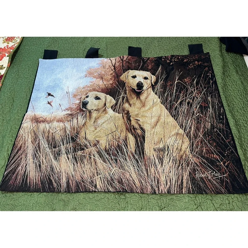 Hanging Tapestry Panel Yellow Lab dogs Panel Pure Country Weavers Robert May VTG